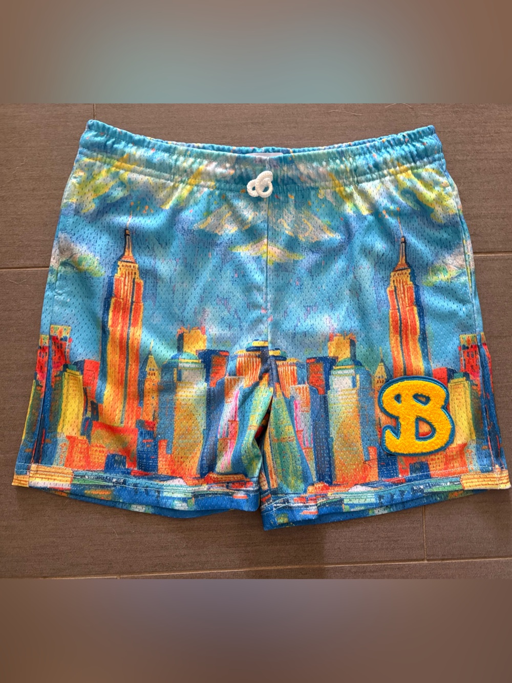 Kids Blue City-Print Swim Shorts